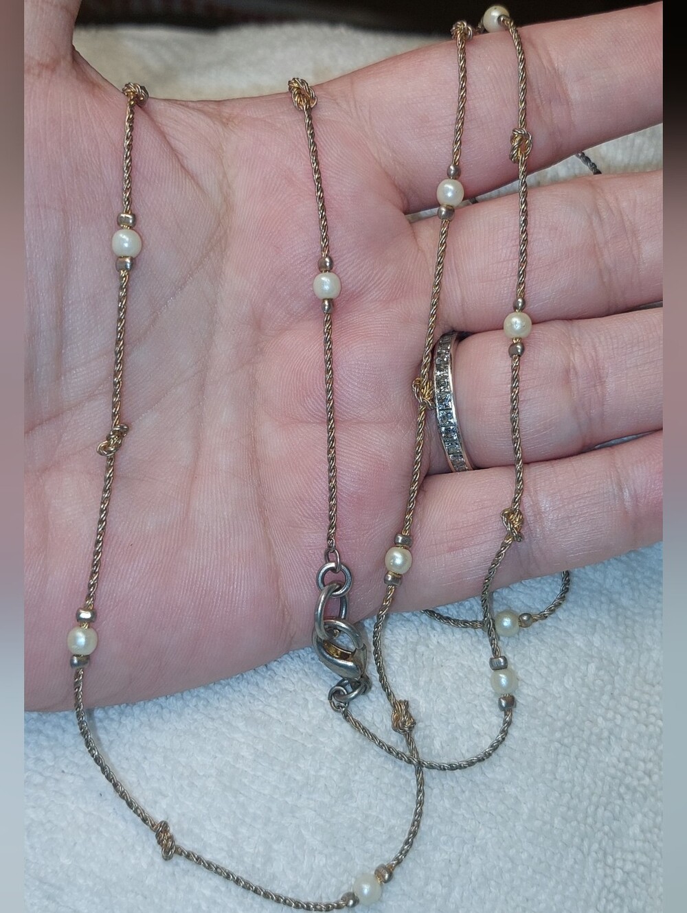 Delicate Gold-Tone Pearl Station Necklace - Women Jewelry